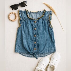 Little Lass Girls Denim Ruffle Button-Front Top Size 6X